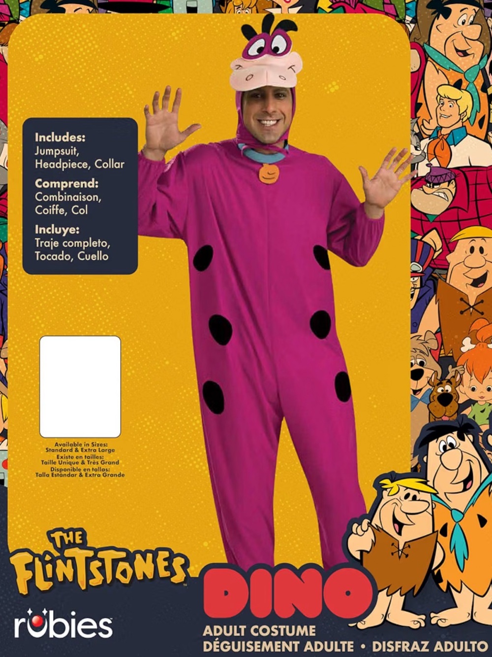 Adult Dino Costume in Bright Purple with Black Spots
